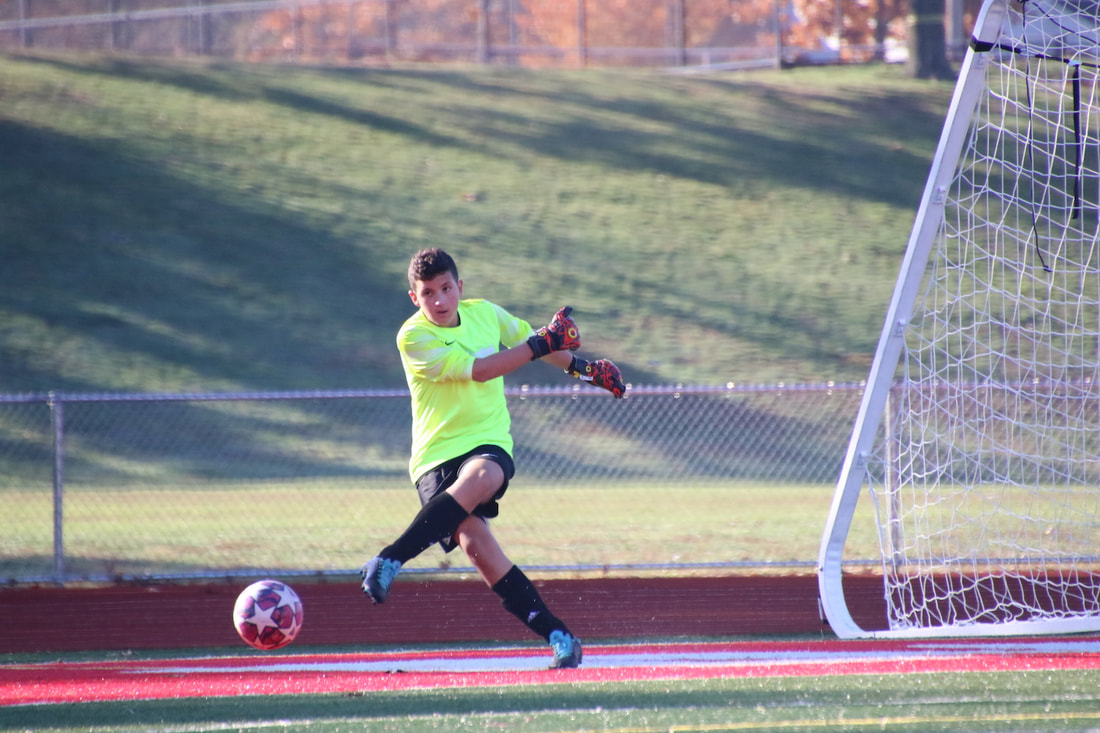 Goalkeeper distributing the ball from the goal area